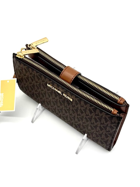 mk double zip wallet brown